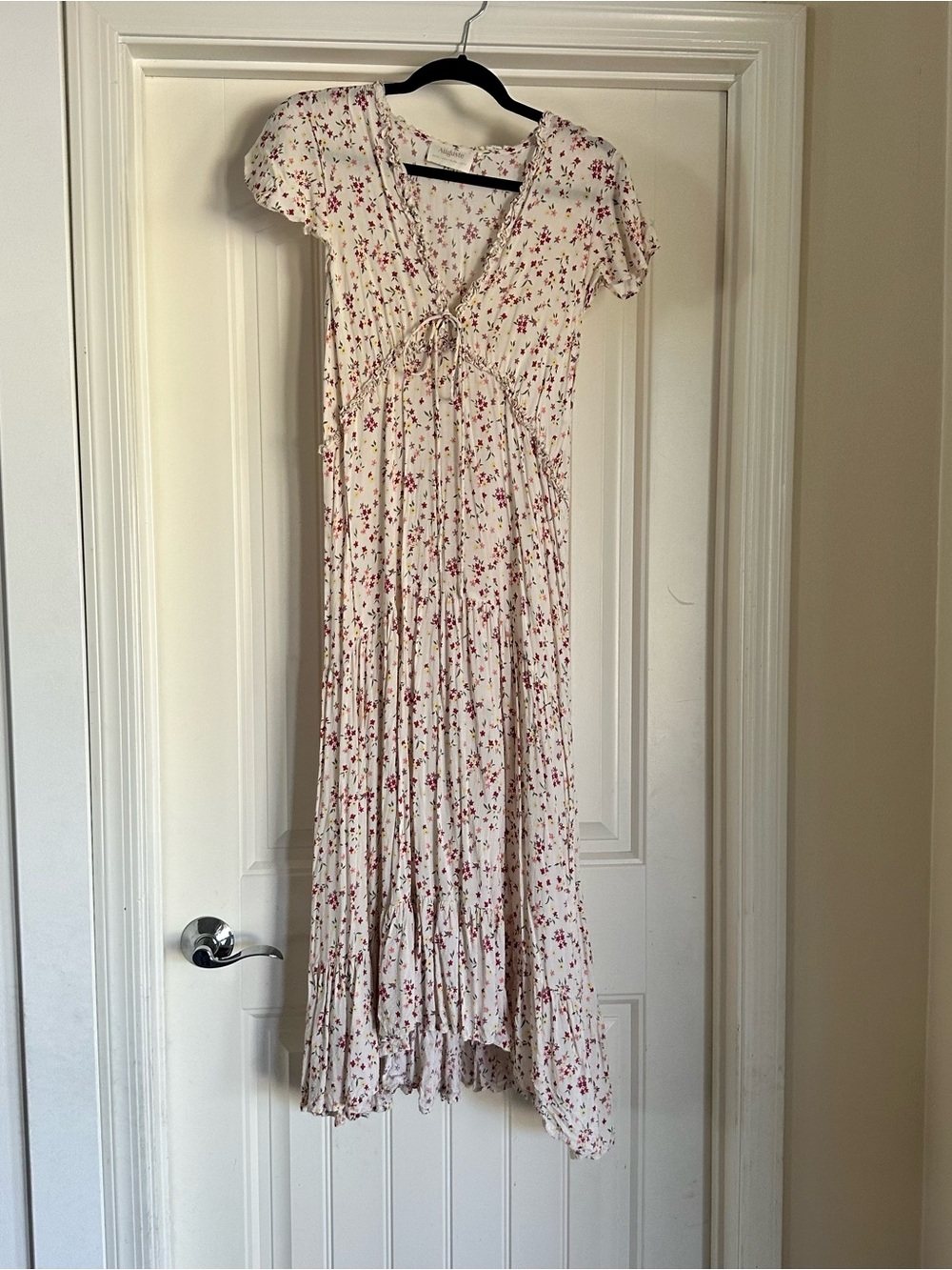 Auguste The Label Cream Floral Midi Dress with Red & Pink Sprigs